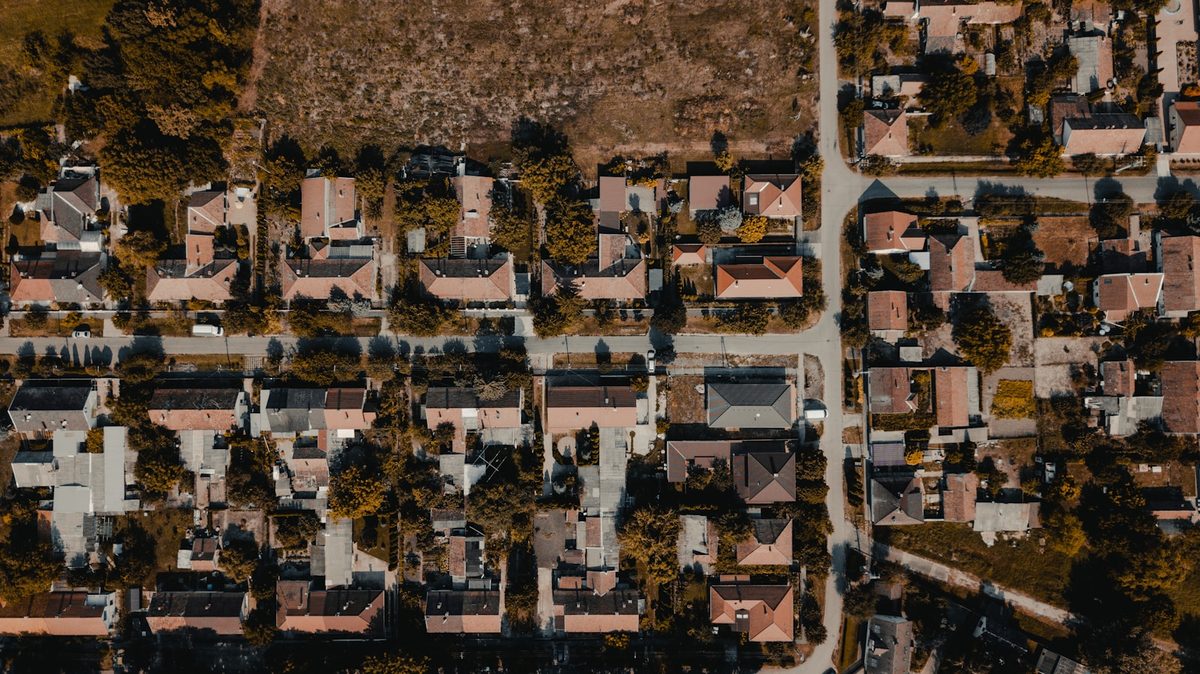 Aerial view of suburban residential neighborhood in Walnut Creek East Bay